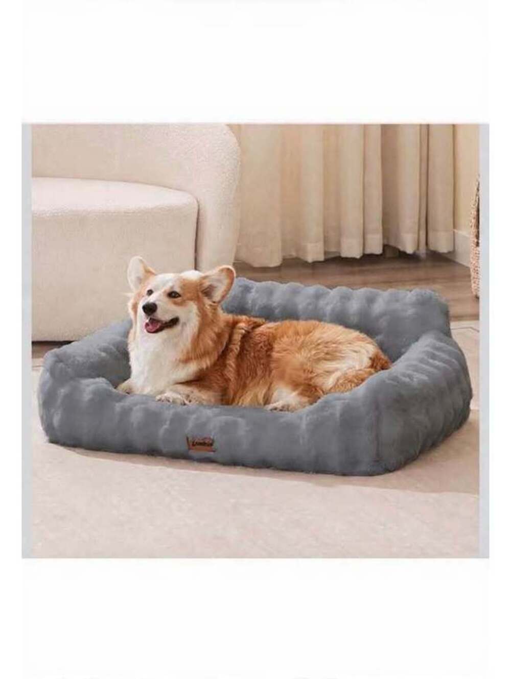 Large Orthopedic Dog Sofa Bed - Grey Fluffy Faux Fur, Washable - New in Box